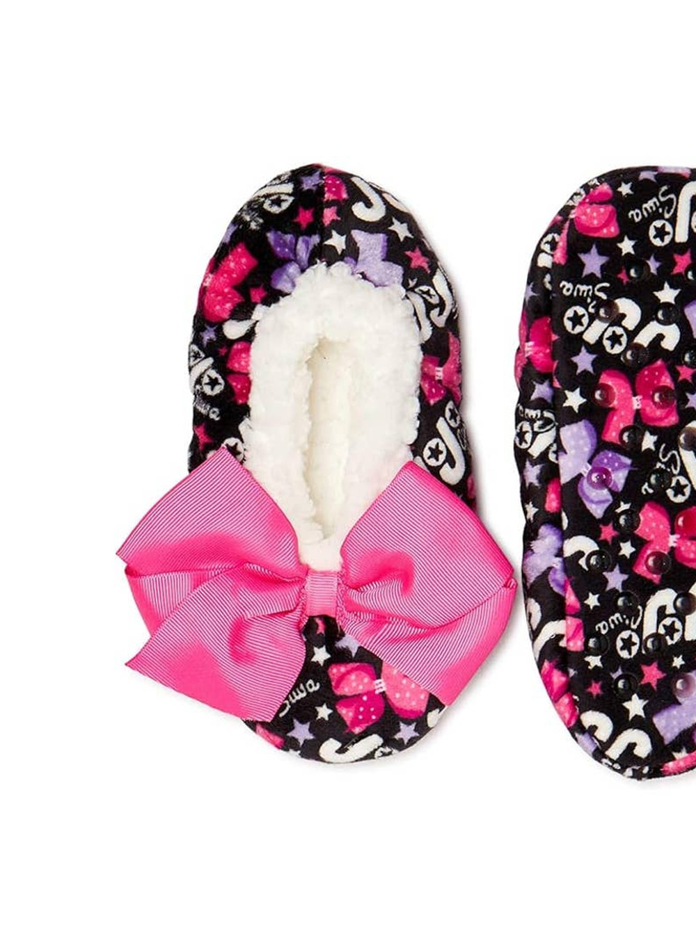 Jojo Siwa Girls Black Pink Babba Sherpa Fashion Slippers, size S/M ~ NEW